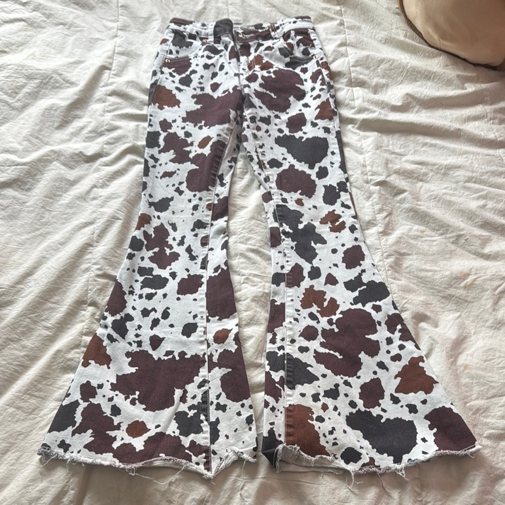 Cow Print Flared Jeans